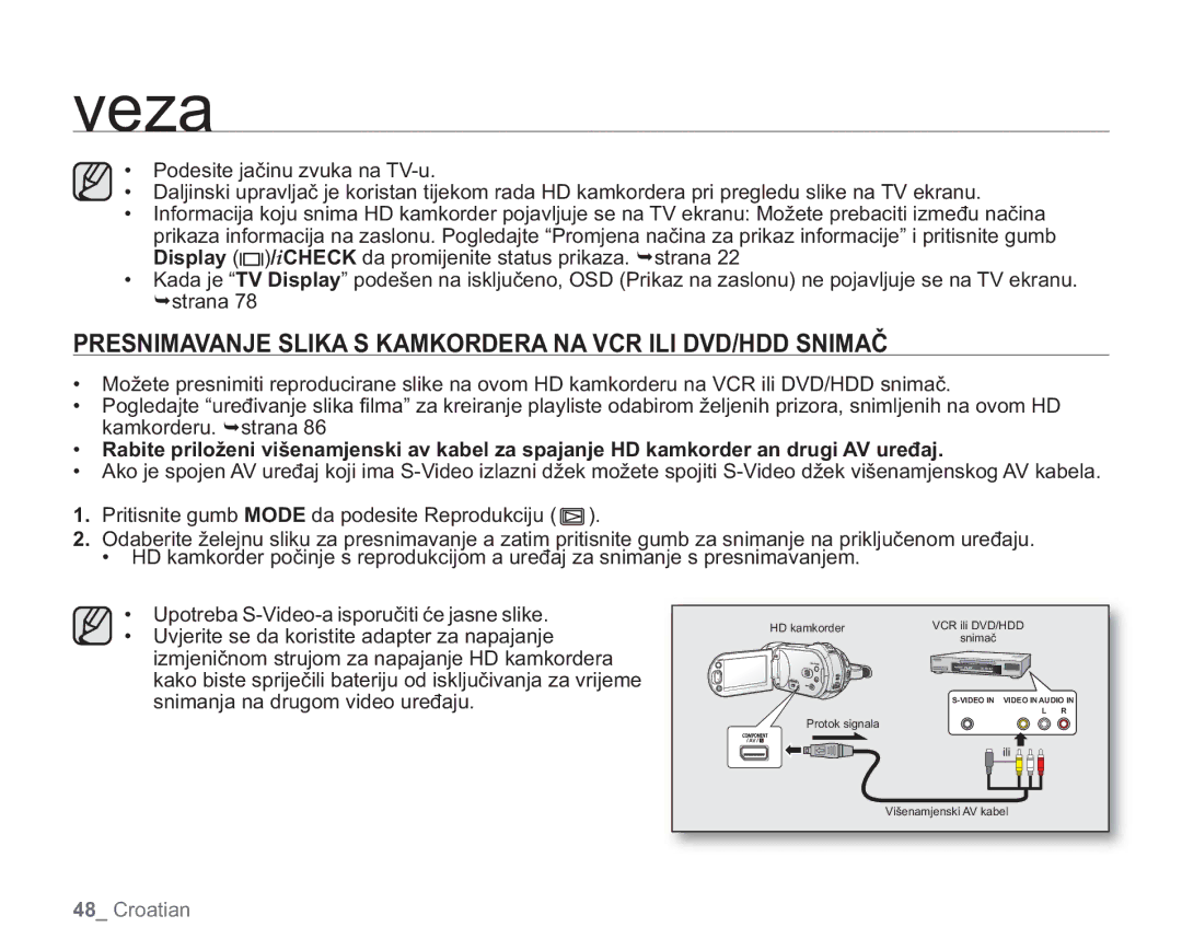 Samsung VP-HMX20C/EDC manual Presnimavanje Slika S Kamkordera NA VCR ILI DVD/HDD Snimač 