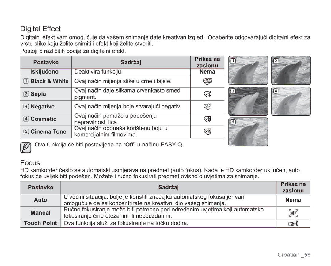 Samsung VP-HMX20C/EDC manual Digital Effect, Focus 