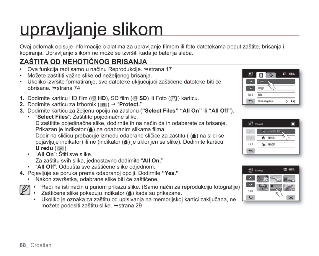 Samsung VP-HMX20C/EDC manual Upravljanje slikom, Zaštita OD Nehotičnog Brisanja 