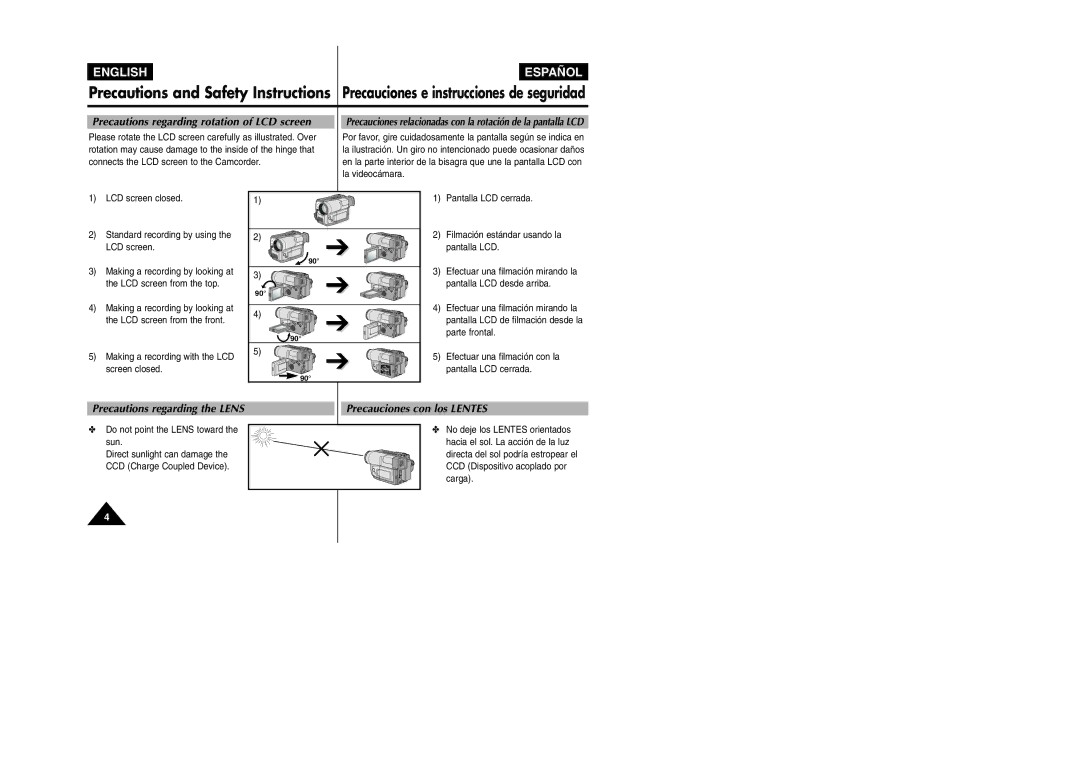 Samsung VP L 900 manual Precautions regarding the Lens, Precauciones con los Lentes 