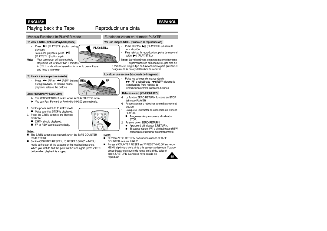 Samsung VP L 900 manual To locate a scene picture search, Retorno a cero VP-L906/L907 