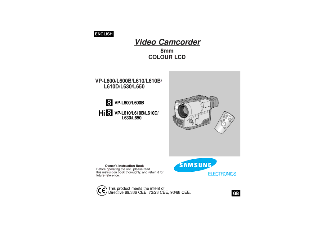 Samsung VP-L600B, VP-L610B manual Video Camcorder 