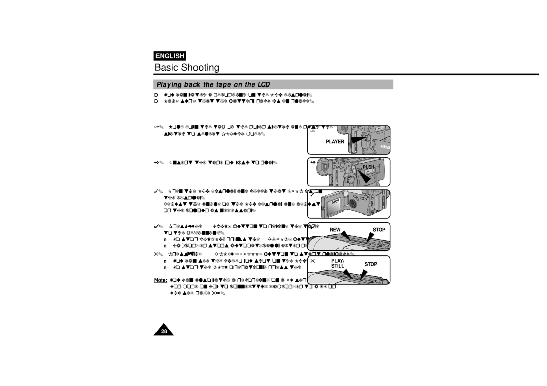 Samsung VP-L610B, VP-L600B manual Playing back the tape on the LCD, Player, Rew, Play Stillstop 