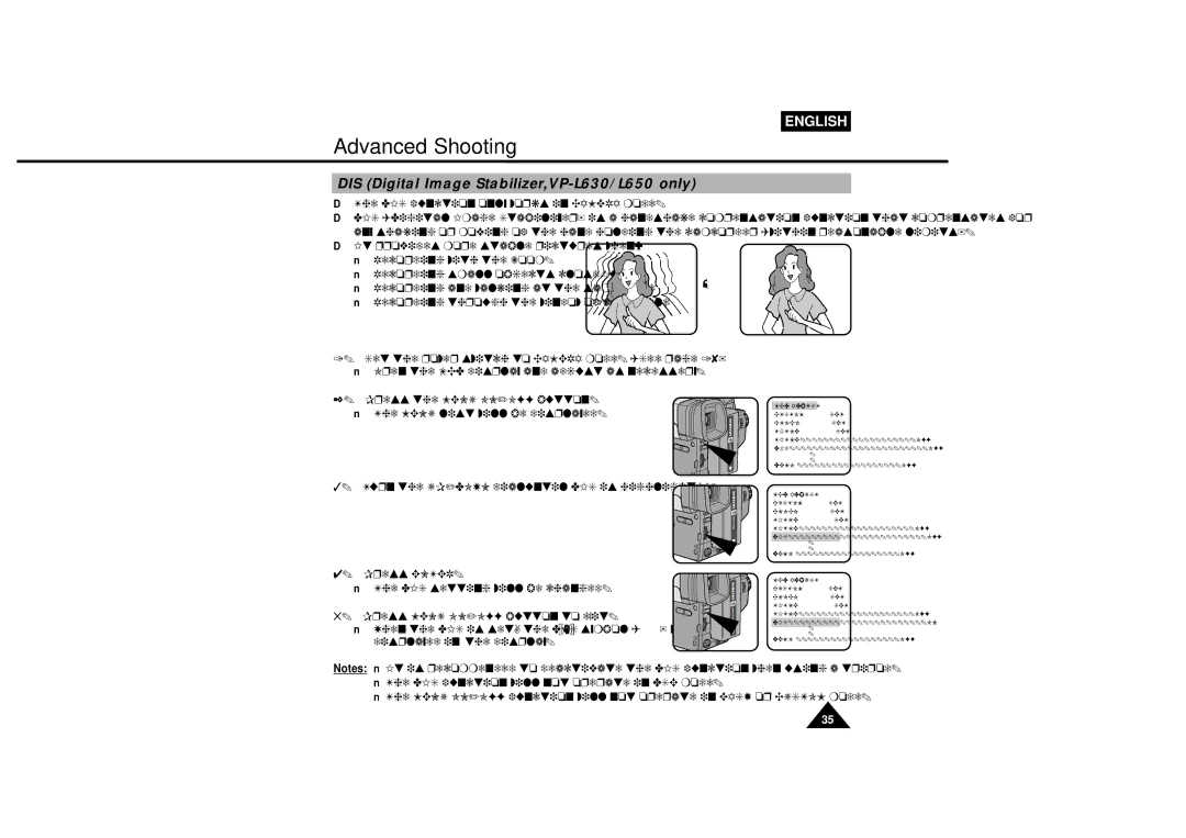 Samsung VP-L600B, VP-L610B manual DIS Digital Image Stabilizer,VP-L630/L650 only 
