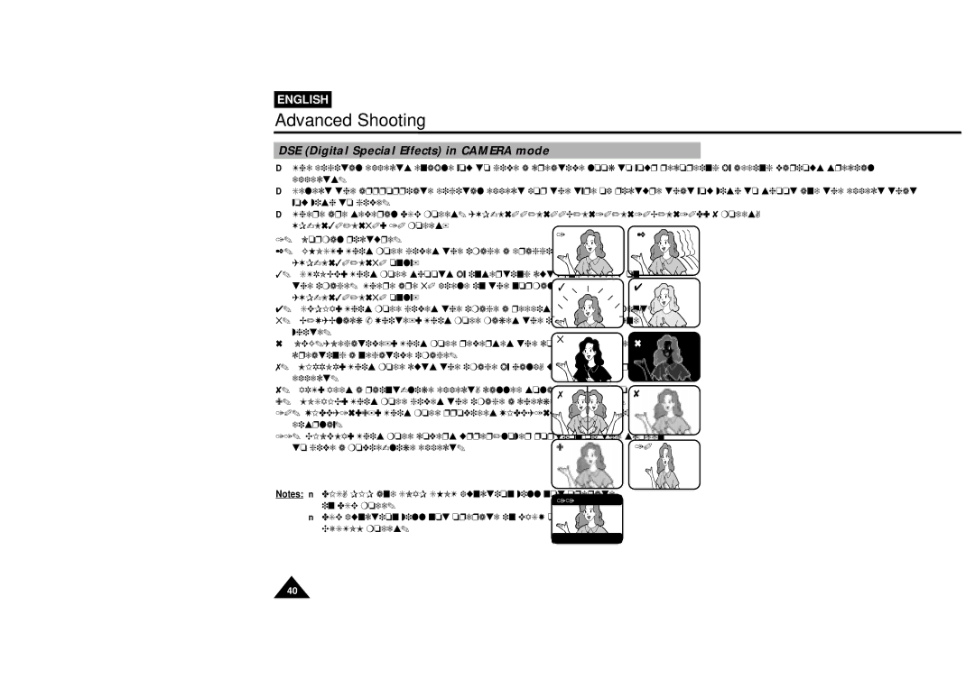 Samsung VP-L610B, VP-L600B manual DSE Digital Special Effects in Camera mode 