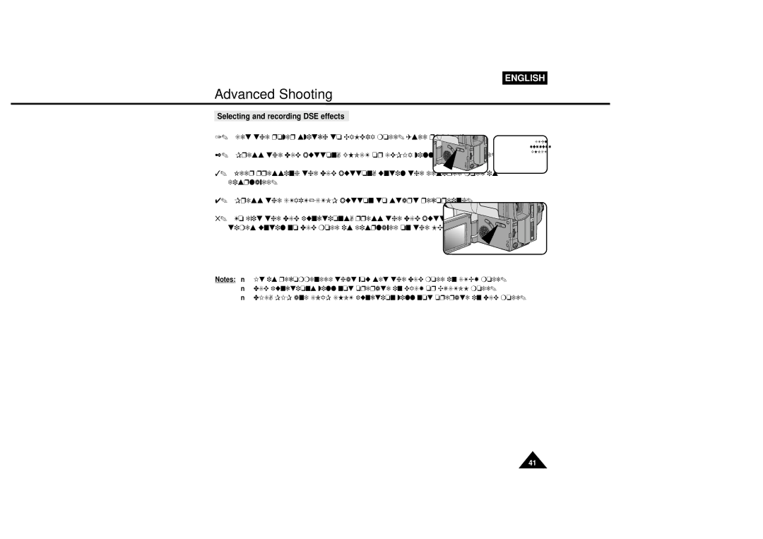 Samsung VP-L600B, VP-L610B manual Selecting and recording DSE effects 