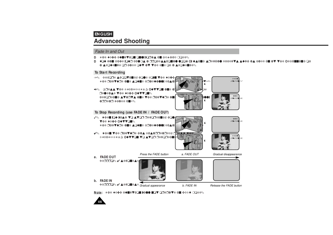 Samsung VP-L610B, VP-L600B manual Fade In and Out, To Start Recording, To Stop Recording use Fade in / Fade OUT 