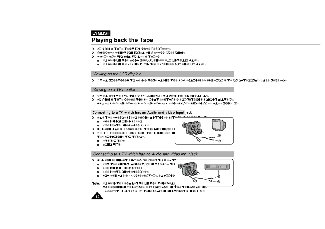 Samsung VP-L610B, VP-L600B manual Playing back the Tape, Viewing on the LCD display, Viewing on a TV monitor 