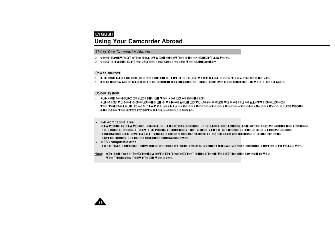 Samsung VP-L610B, VP-L600B manual Using Your Camcorder Abroad, Power sources, Colour system 