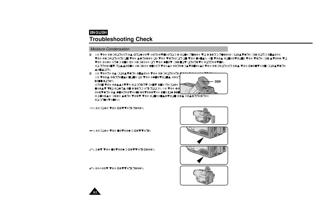 Samsung VP-L610B, VP-L600B manual Moisture Condensation, Dew 