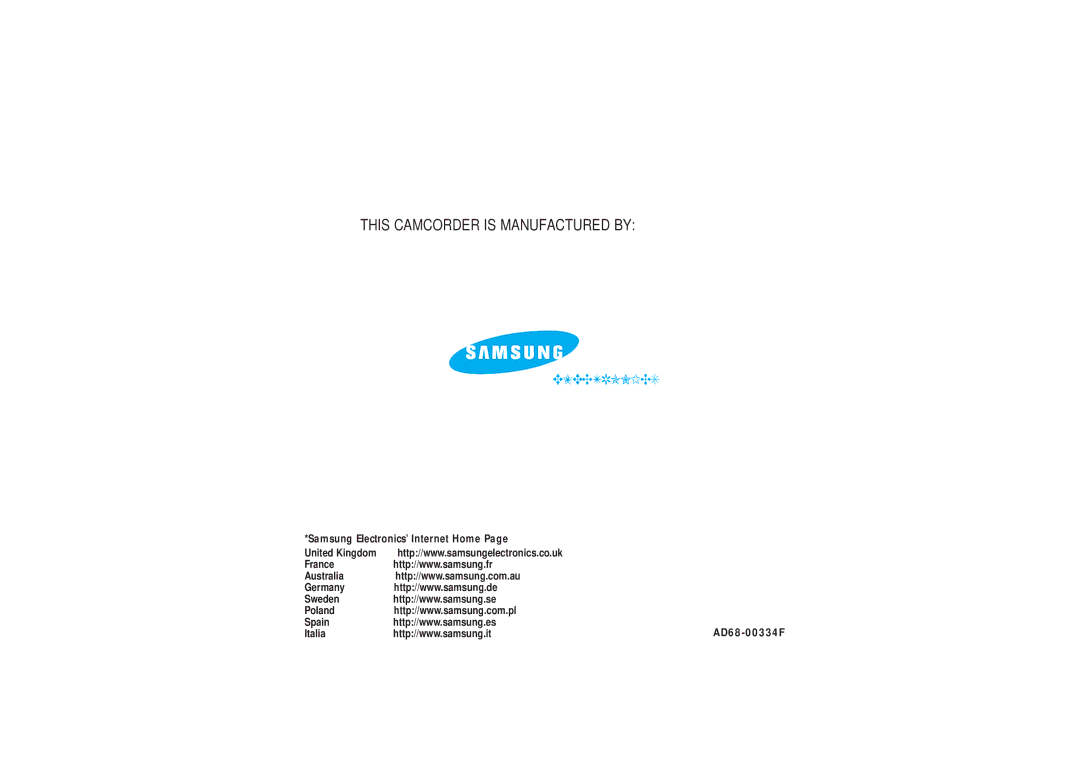 Samsung VP-L600B, VP-L610B manual This Camcorder is Manufactured by, Samsung Electronics’ Internet Home 