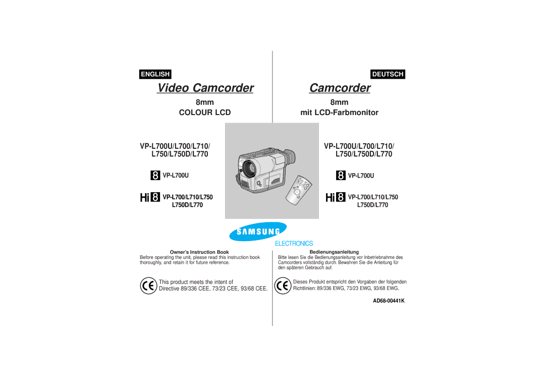 Samsung VP-L770, VP-L750D, VP L 710, VP L 700, VP L 750 manual Owner’s Instruction Book, Bedienungsanleitung, AD68-00441K 