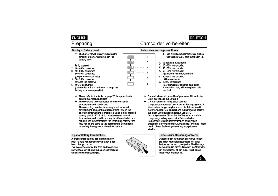 Samsung VP-L770, VP-L750D, VP L 710, VP L 700 manual Amount of power remaining, Recording time becomes very short in a cold 