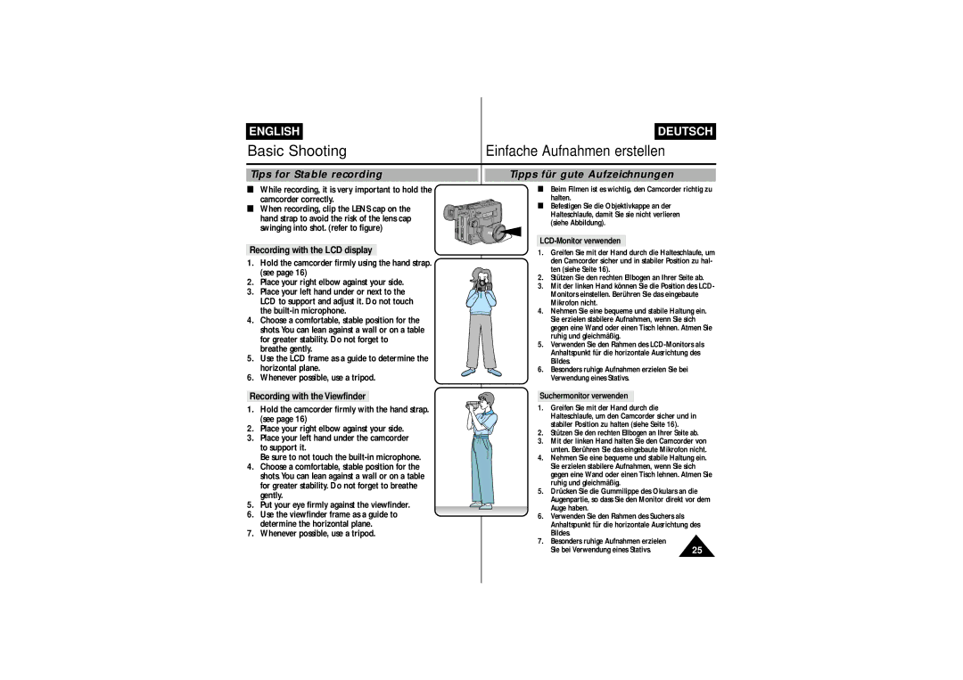 Samsung VP-L750D, VP-L770, VP L 710 Tips for Stable recording Tipps für gute Aufzeichnungen, Recording with the LCD display 