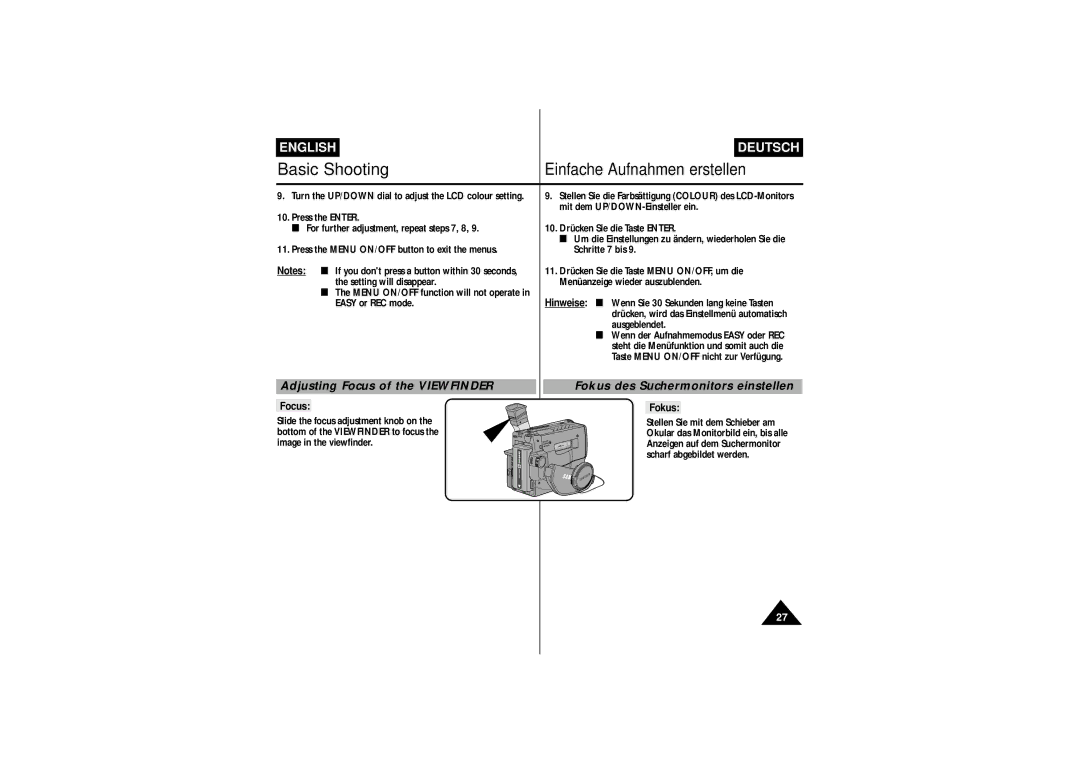 Samsung VP L 710, VP-L750D, VP-L770, VP L 700, VP L 750 manual Focus Fokus 