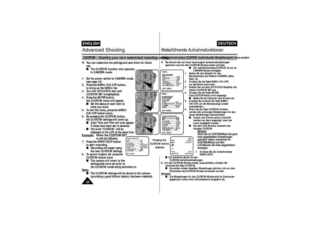 Samsung VP L 750, VP-L750D, VP-L770, VP L 710, VP L 700 manual Is set as follows 