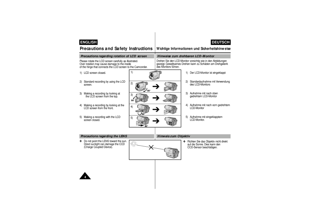 Samsung VP L 750, VP-L750D, VP-L770, VP L 710, VP L 700 manual Hinweis zum Objektiv 