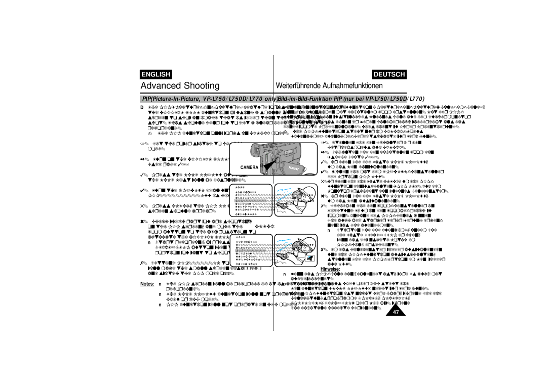 Samsung VP L 710 PIPPicture-In-Picture, VP-L750/L750D/L770 only, Bild-im-Bild-Funktion PIP nur bei VP-L750/L750D/L770 