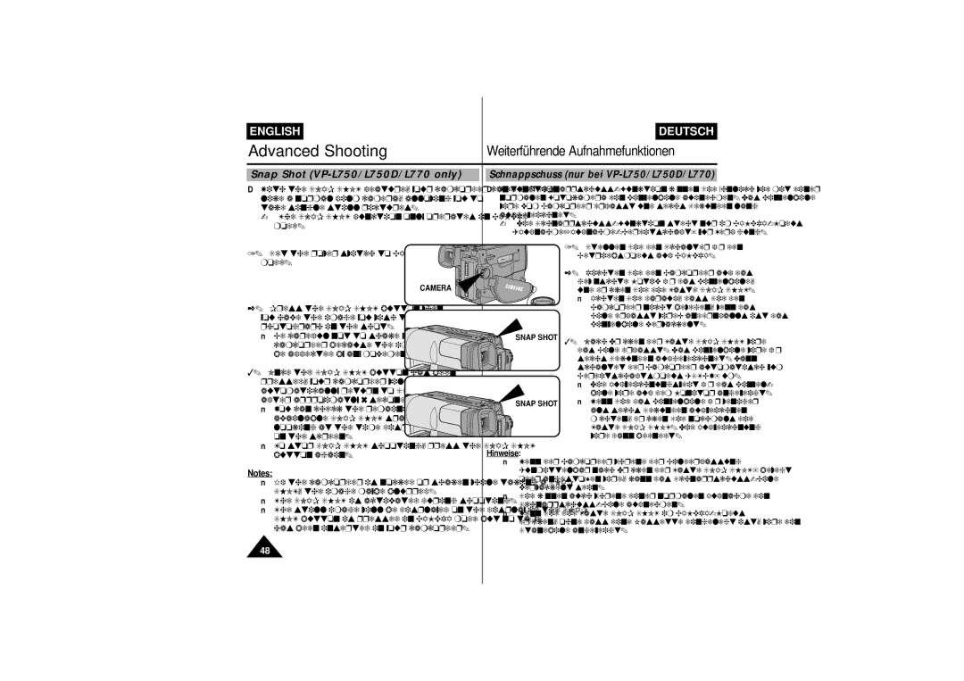 Samsung VP L 700, VP-L750D, VP-L770, VP L 710 Snap Shot VP-L750/L750D/L770 only, Schnappschuss nur bei VP-L750/L750D/L770 