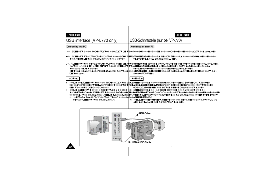 Samsung VP L 710, VP-L750D, VP-L770, VP L 700, VP L 750 manual Connecting to a PC Anschluss an einen PC 