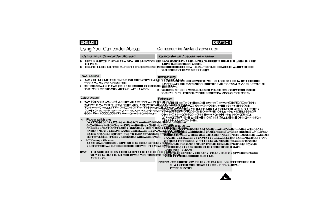 Samsung VP L 700, VP-L750D, VP-L770, VP L 710, VP L 750 manual Using Your Camcorder Abroad, Camcorder im Ausland verwenden 