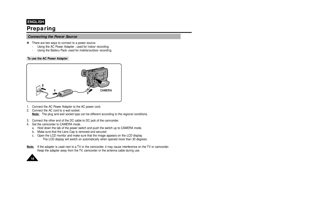 Samsung VP-L870, VP-L800U, VP-L850D manual Connecting the Power Source, To use the AC Power Adapter 