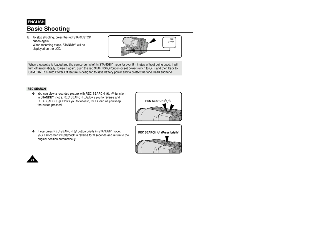 Samsung VP-L800U, VP-L850D, VP-L870 manual REC Search Press briefly 