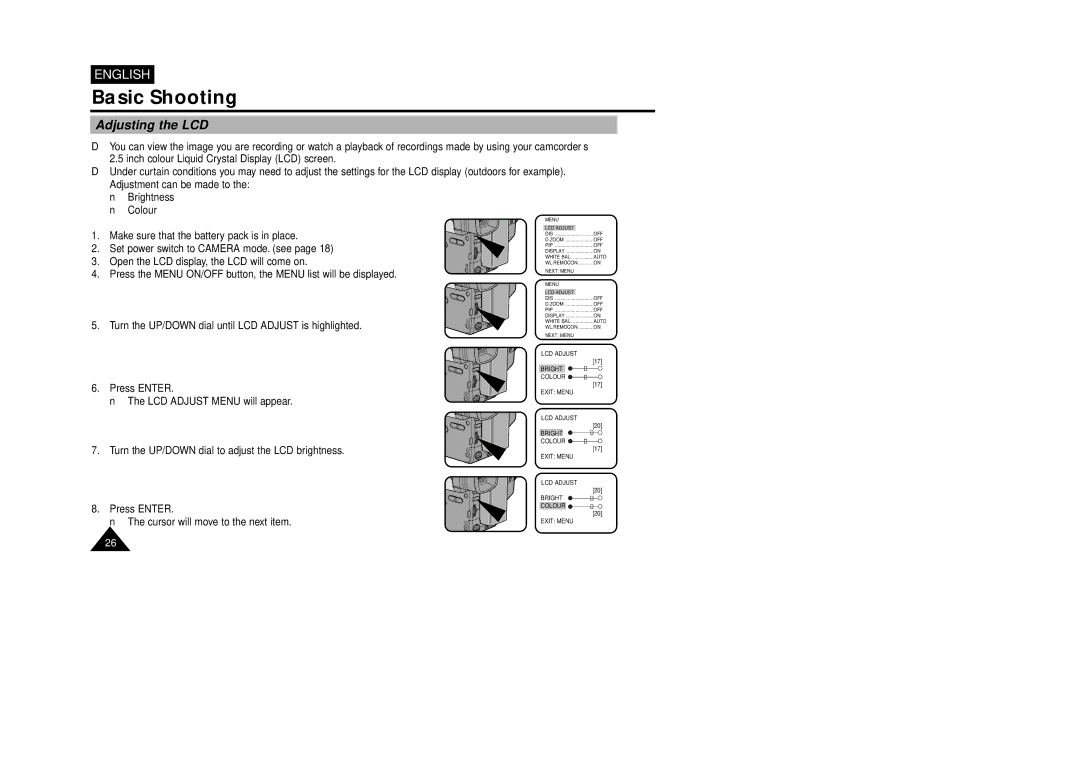 Samsung VP-L850D, VP-L800U, VP-L870 manual Adjusting the LCD 