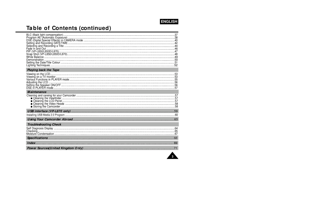 Samsung VP-L870, VP-L800U, VP-L850D manual Playing back the Tape 