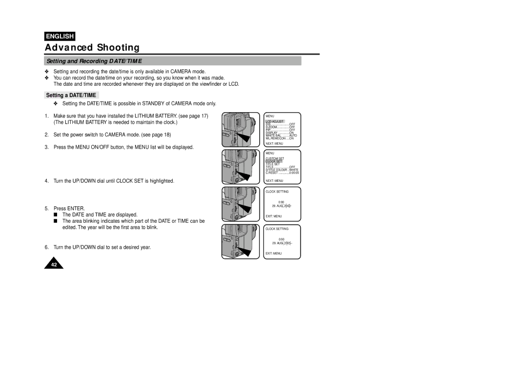 Samsung VP-L800U, VP-L850D, VP-L870 manual Setting and Recording DATE/TIME, Setting a DATE/TIME 