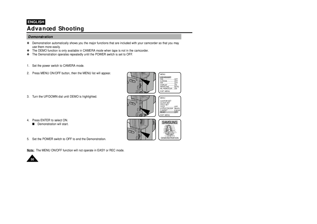 Samsung VP-L800U, VP-L850D, VP-L870 manual Demonstration 