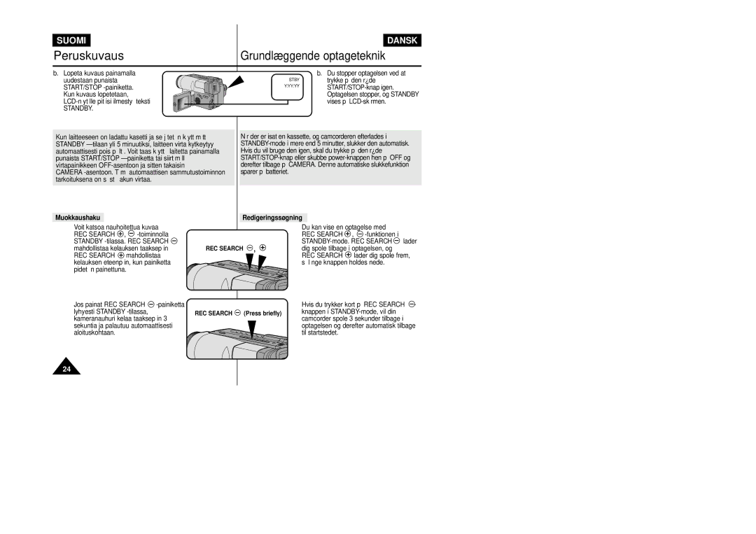 Samsung VP-L800/XEE manual Standby, Muokkaushaku Redigeringssøgning 