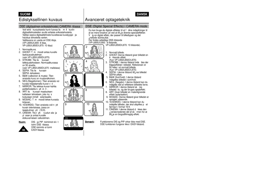 Samsung VP-L800/XEE manual DSE Digital Special Effects i CAMERA-mode 