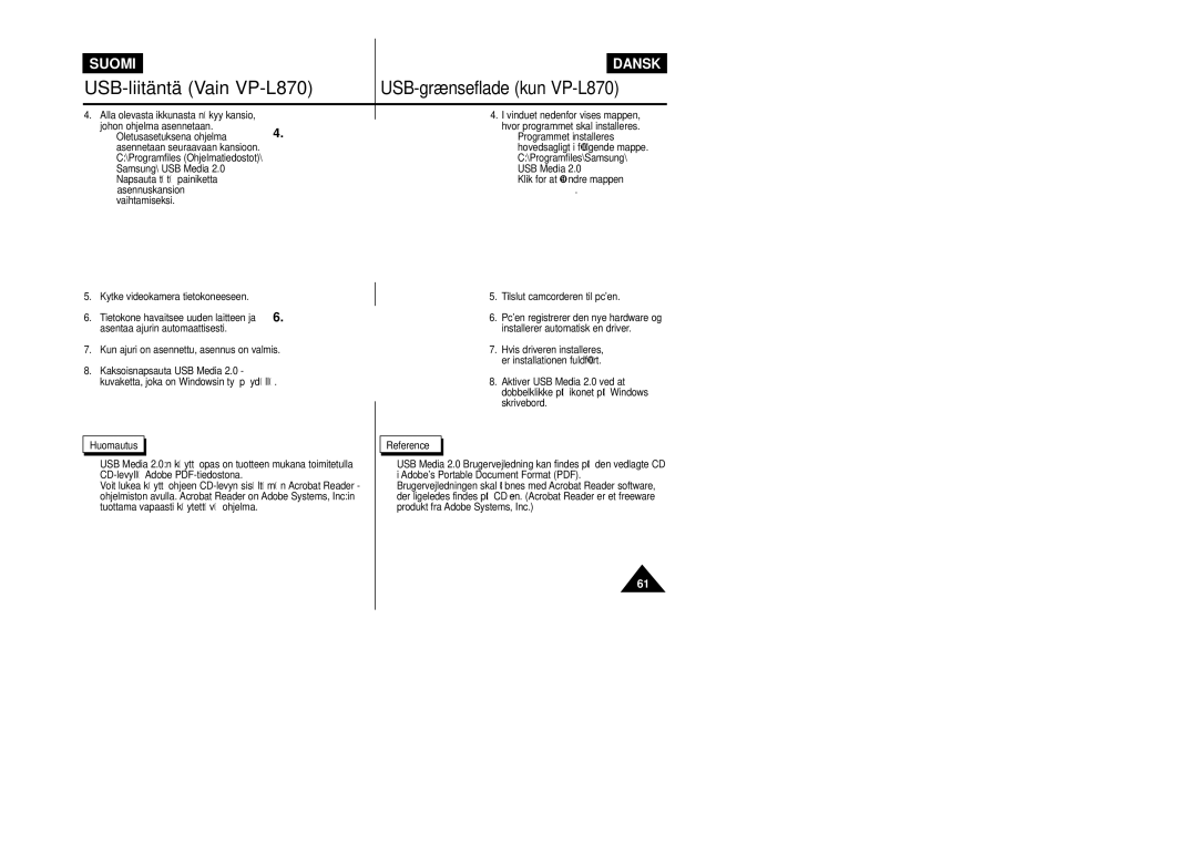 Samsung VP-L800/XEE manual Johon ohjelma asennetaan Oletusasetuksena ohjelma, Kytke videokamera tietokoneeseen 