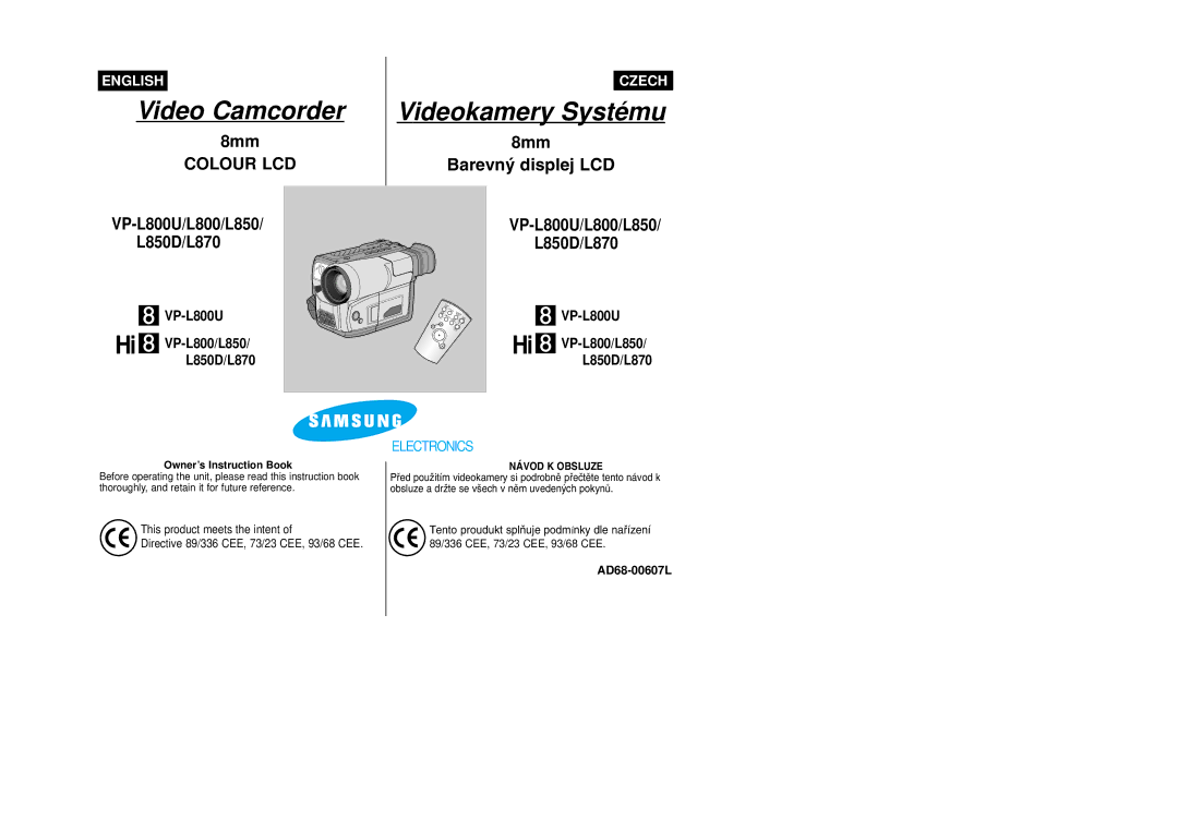Samsung VP-L800/XEE manual Owner’s Instruction Book, 89/336 CEE, 73/23 CEE, 93/68 CEE 