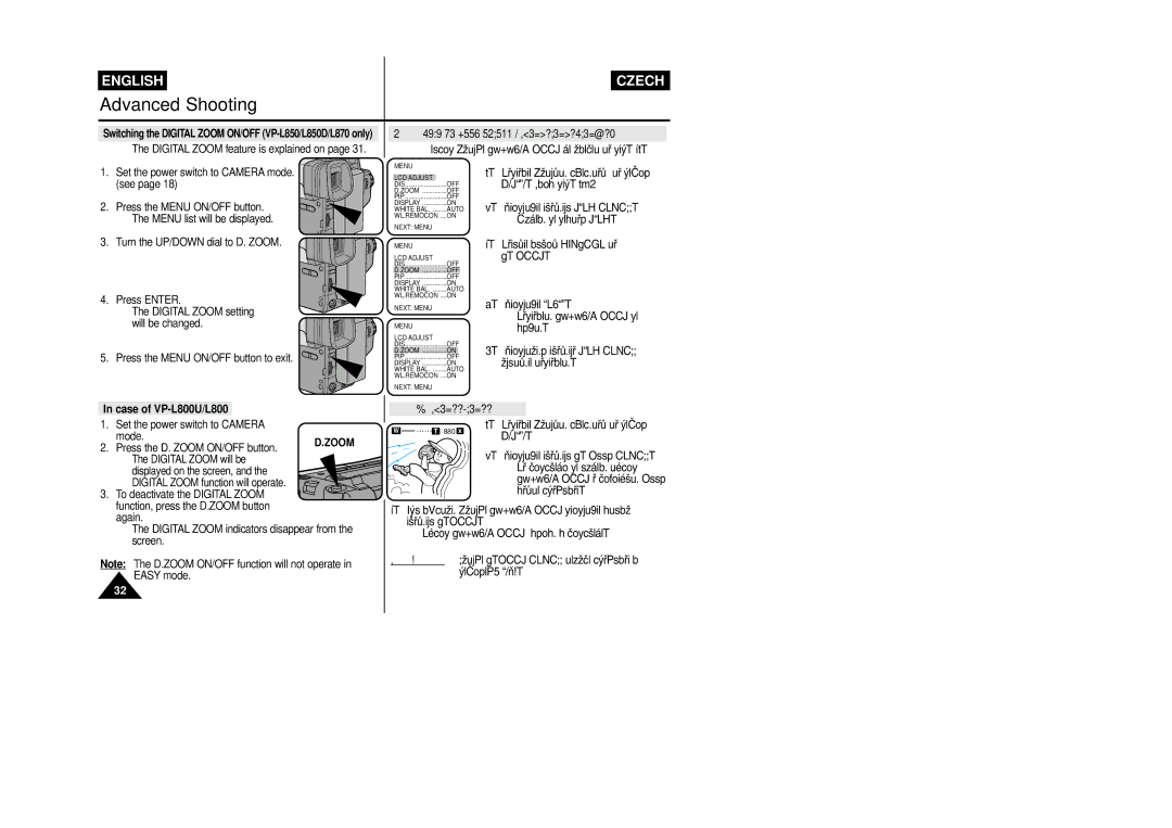 Samsung VP-L800/XEE manual Case of VP-L800U/L800, Pﬁípadû VP-L800U/L800 