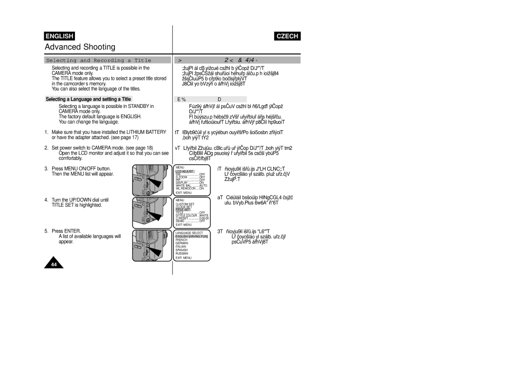 Samsung VP-L800/XEE manual ˘bûr a zaznamenání titulku funkce Title, Selecting and Recording a Title 