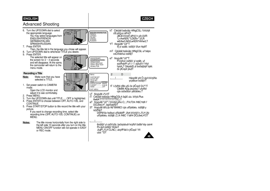 Samsung VP-L800/XEE manual Recording a Title, Nahrávání titulkÛ 