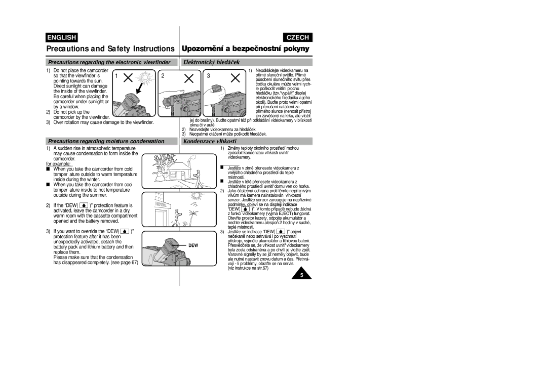 Samsung VP-L800/XEE manual Kondenzace vlhkosti 