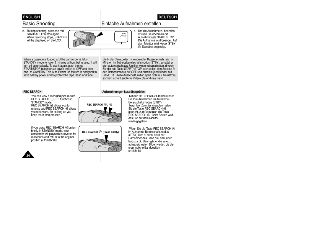 Samsung VP-L800/XEE manual REC Search, Aufzeichnungen kurz überprüfen 