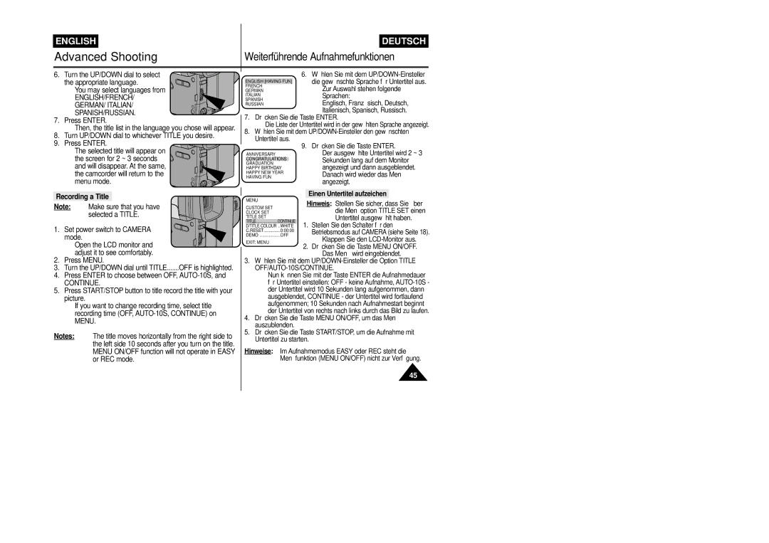 Samsung VP-L800/XEE manual Recording a Title 