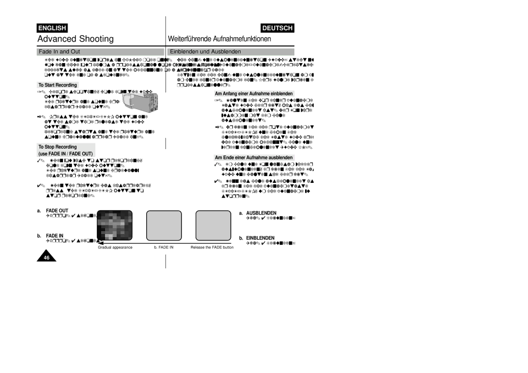 Samsung VP-L800/XEE manual Fade In and Out, Einblenden und Ausblenden, Fade OUT 