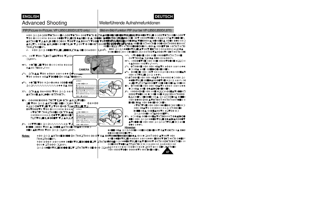 Samsung VP-L800/XEE OFF is highlighted, Press ENTER, the PIP on and a small, Screen should appear, START/STOP button when 