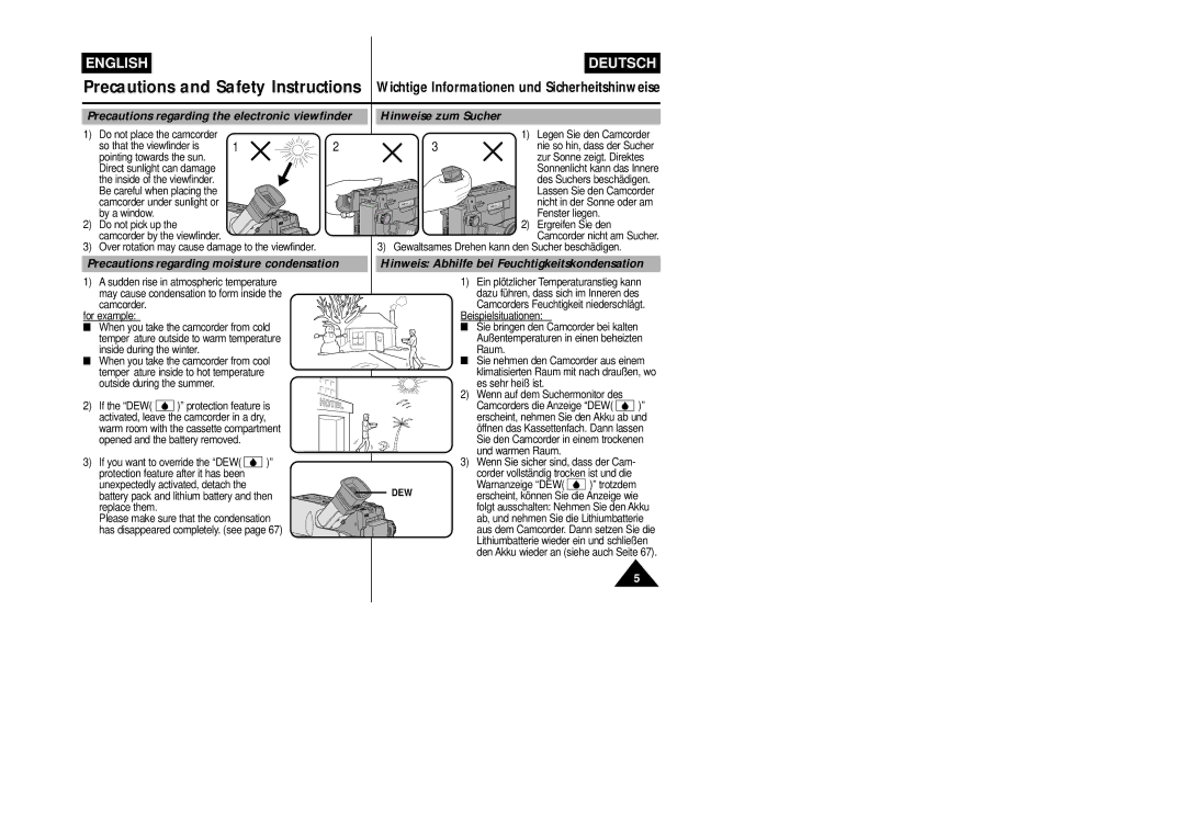 Samsung VP-L800/XEE manual Hinweis Abhilfe bei Feuchtigkeitskondensation 
