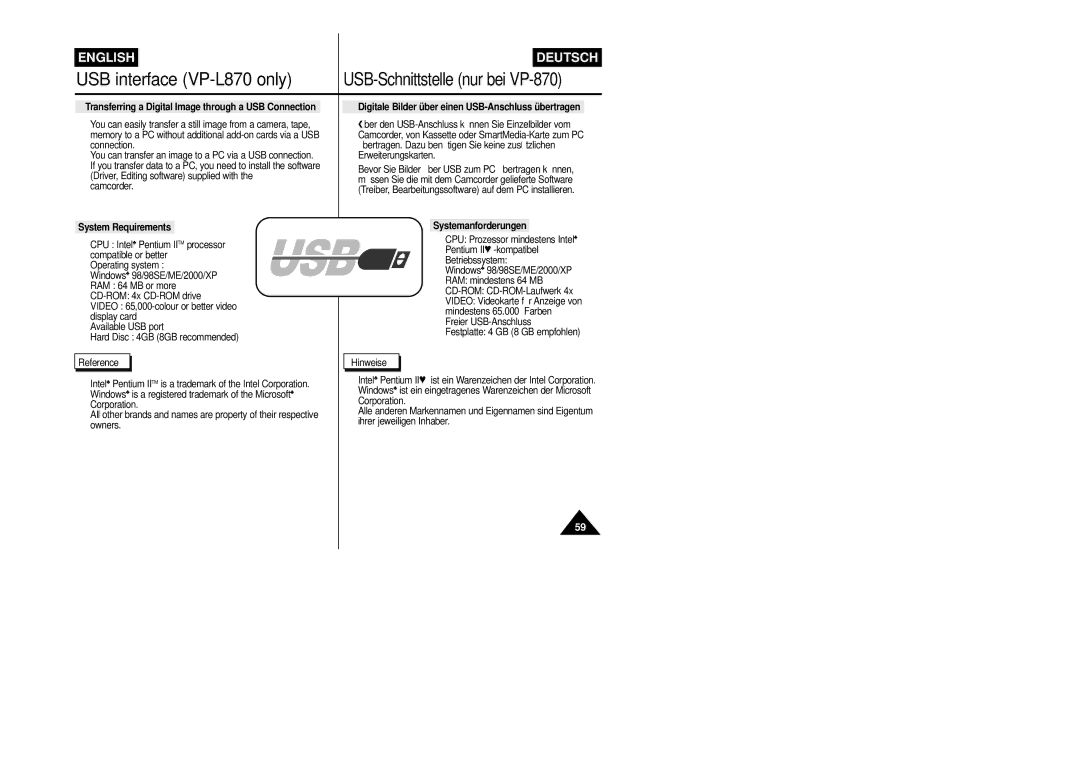 Samsung VP-L800/XEE manual Transferring a Digital Image through a USB Connection, System Requirements 