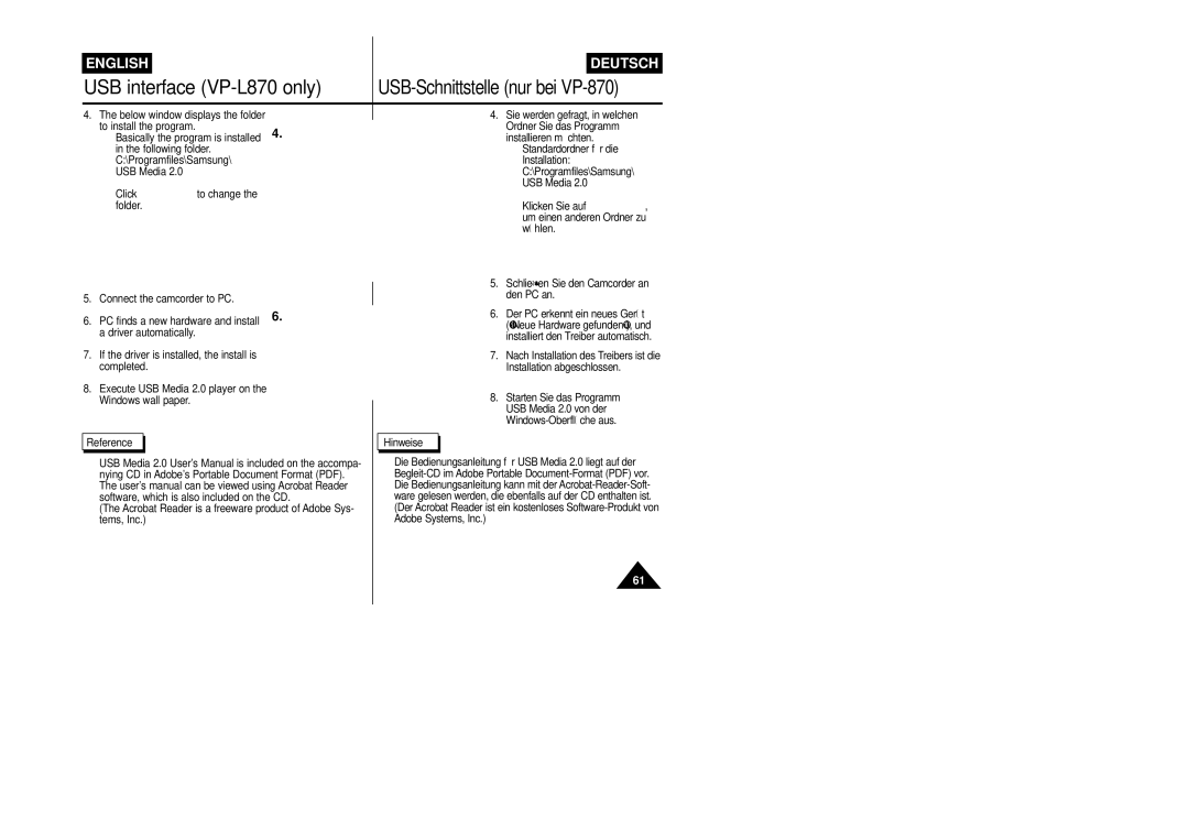 Samsung VP-L800/XEE manual Schließ en Sie den Camcorder an den PC an 