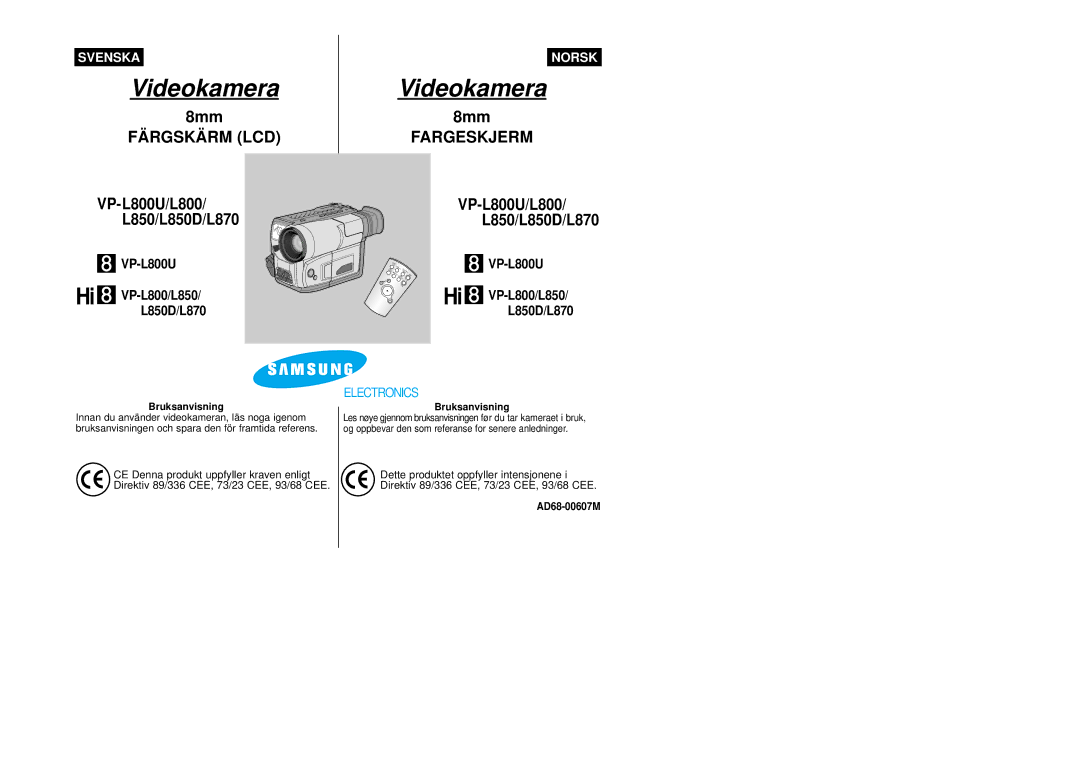 Samsung VP-L800/XEE manual Videokamera 