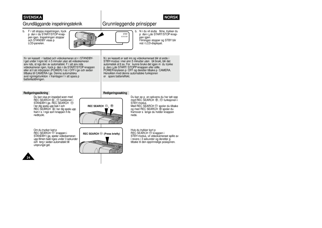 Samsung VP-L800/XEE manual Redigeringssökning Redigeringssøking 