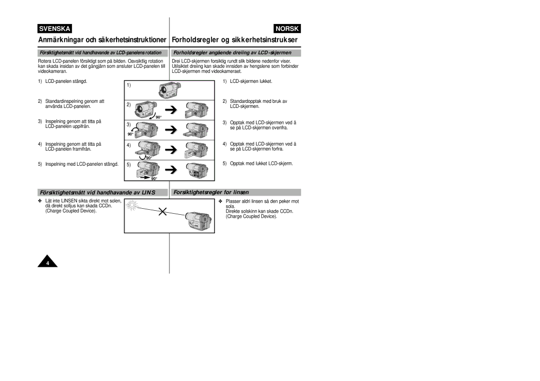 Samsung VP-L800/XEE manual Försiktighetsmått vid handhavande av Lins, Forsiktighetsregler for linsen 