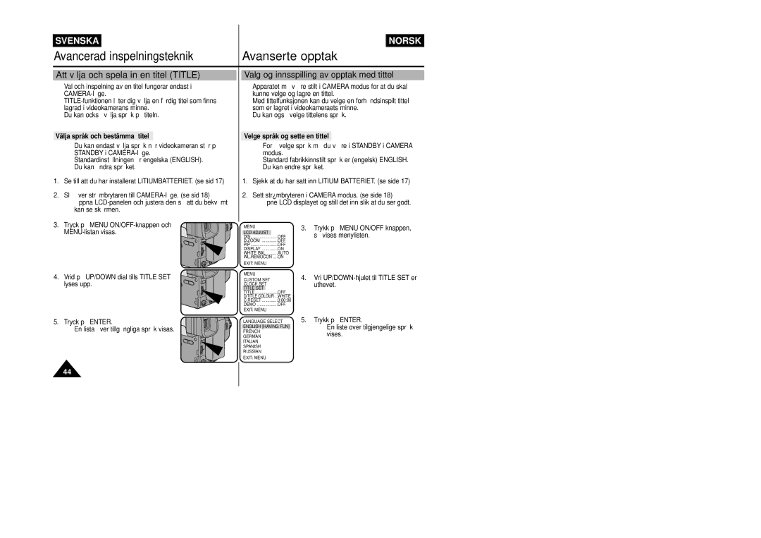 Samsung VP-L800/XEE manual Att välja och spela in en titel Title, Valg og innsspilling av opptak med tittel 